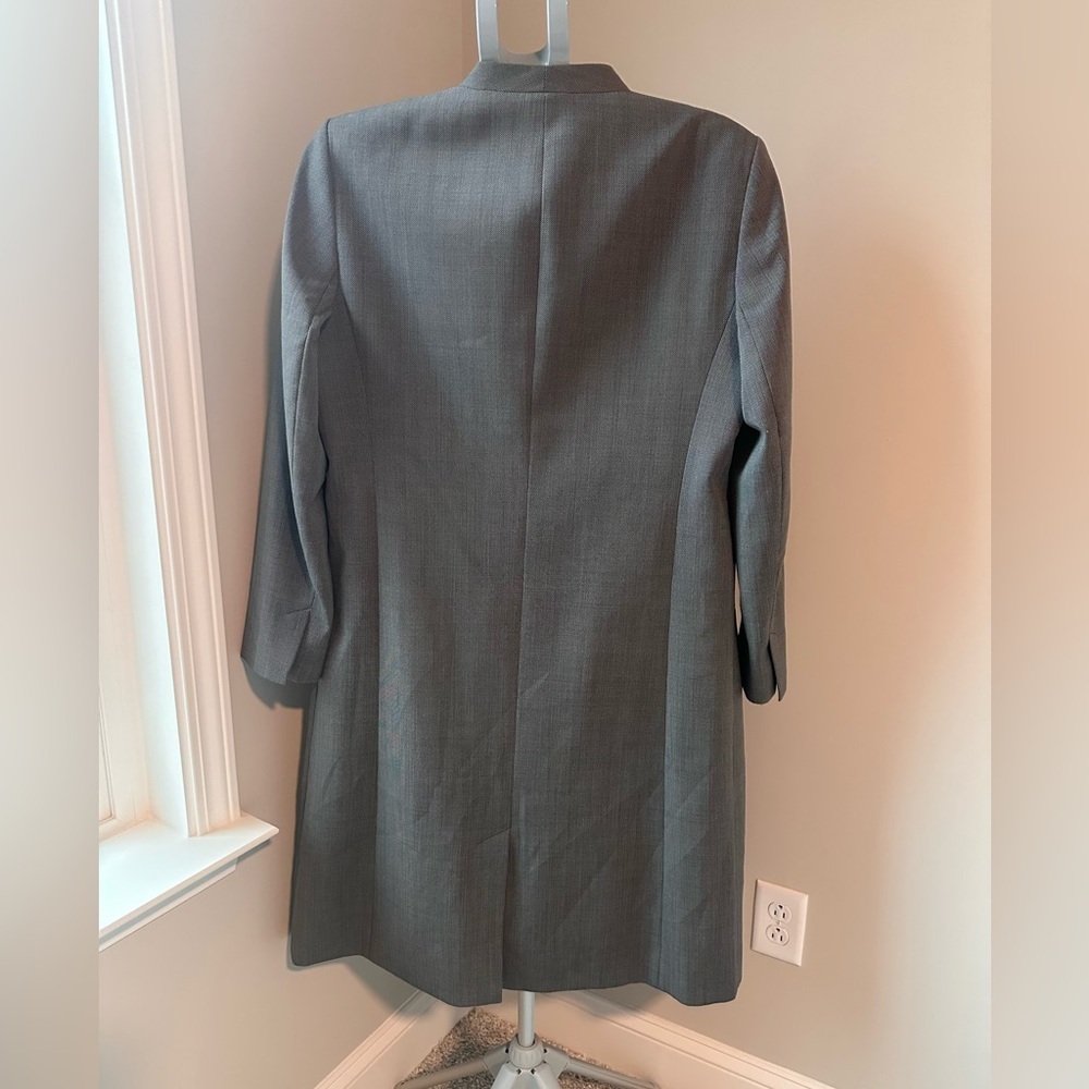 DKNY Longline Wool Blend Blazer Jacket 14 | Grey Open Front Duster Coat Trench - Picture 2 of 6